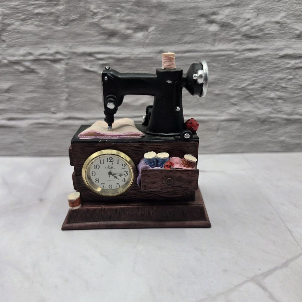 Vintage The Country Timepiece Collection Sewing Machine Theme Quartz Shelf Clock